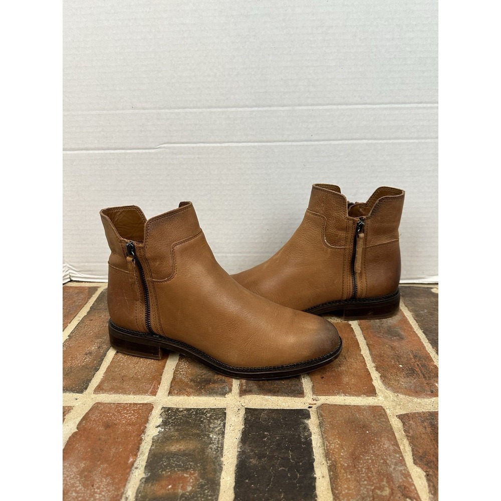 Franco Sarto Ankle Boots Brown Leather Chelsea Double Zip Low Block Heel Wms 10
